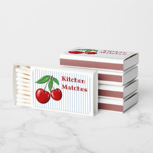 Red Cherries on Blue Stripes Graphic Pattern Matchboxes