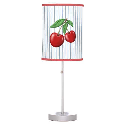 Red Cherries on Blue Stripes Graphic Pattern Table Lamp