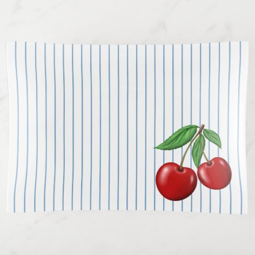 Red Cherries on Blue Stripes Graphic Pattern Trinket Tray