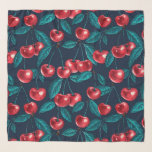 Red cherries on dark blue scarf<br><div class="desc">Hand painted cherry fruit,  watercolor and ink pattern</div>