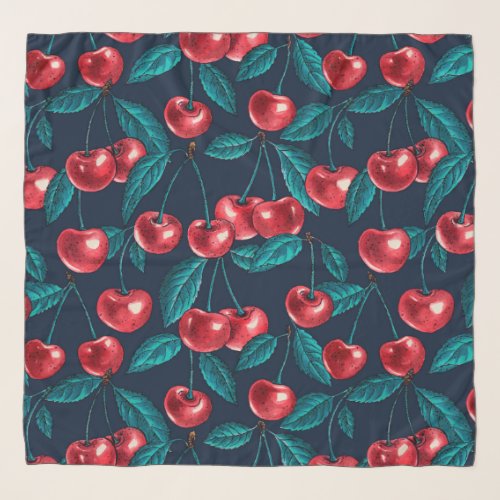 Red cherries on dark blue scarf
