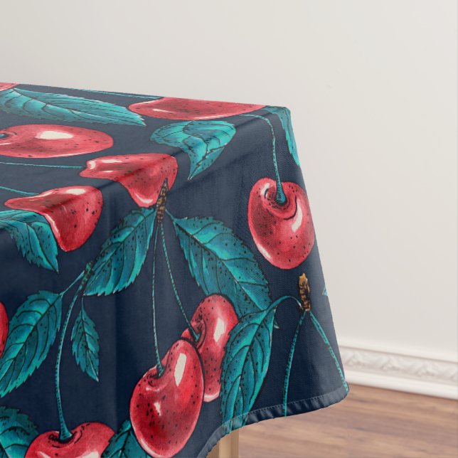 Red cherries on dark blue tablecloth (In Situ)