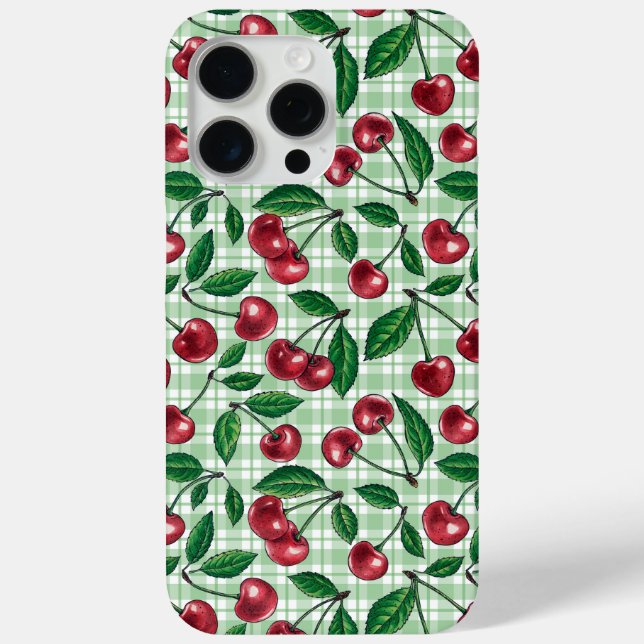 Red cherries on light green gingham Case-Mate iPhone case (Back)