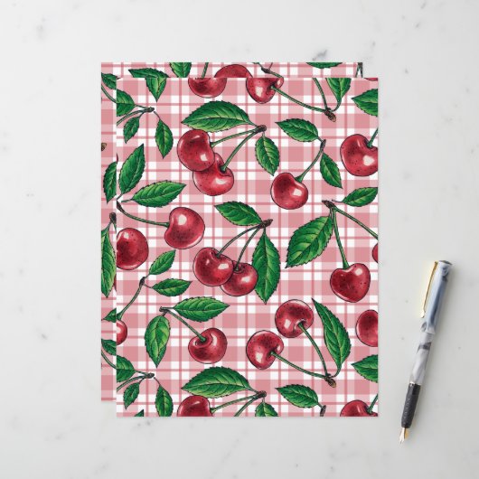 Red cherries on pink gingham (Front/Back In Situ)