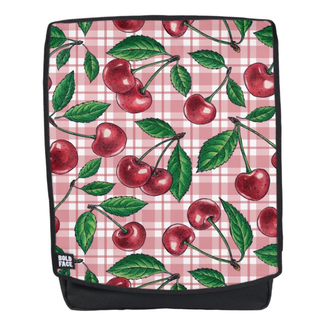Red cherries on pink gingham backpack (Front)
