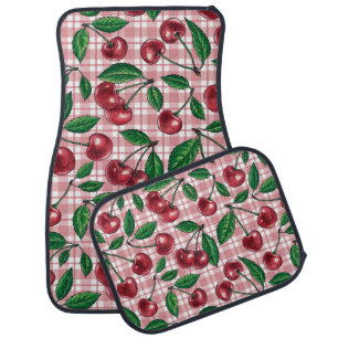 Red cherries on pink gingham car floor mat