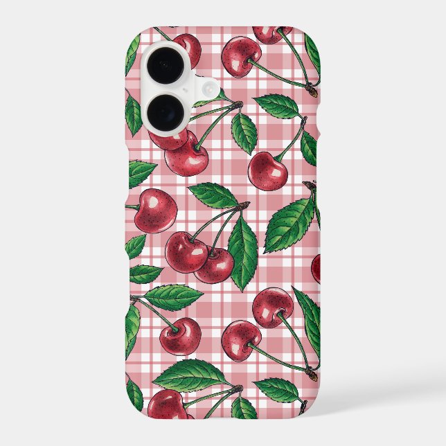 Red cherries on pink gingham Case-Mate iPhone case (Back)
