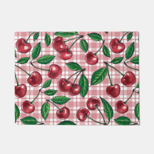 Red cherries on pink gingham doormat