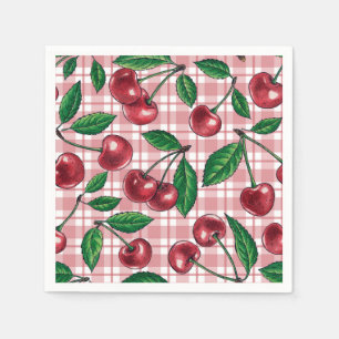 Red cherries on pink gingham napkins
