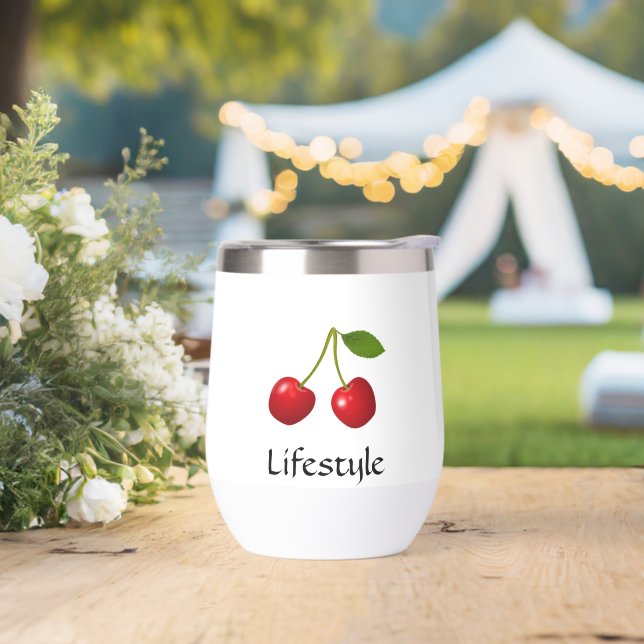 Red Cherries on White Background Personalized Thermal Wine Tumbler (Wedding)