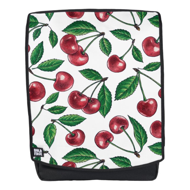 Red cherries on white backpack (Front)