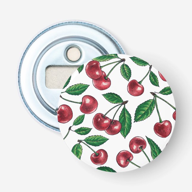 Red cherries on white bottle opener (Front)
