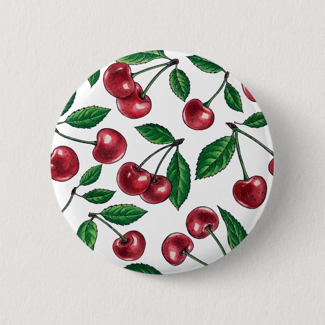 Red cherries on white button (Front)