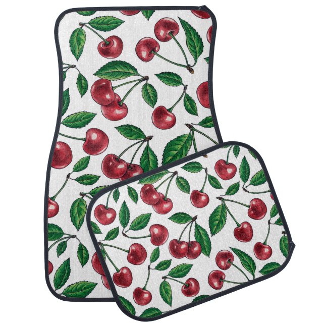 Red cherries on white car floor mat (Set)