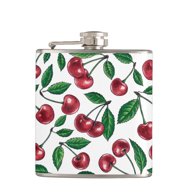 Red cherries on white flask (Front)