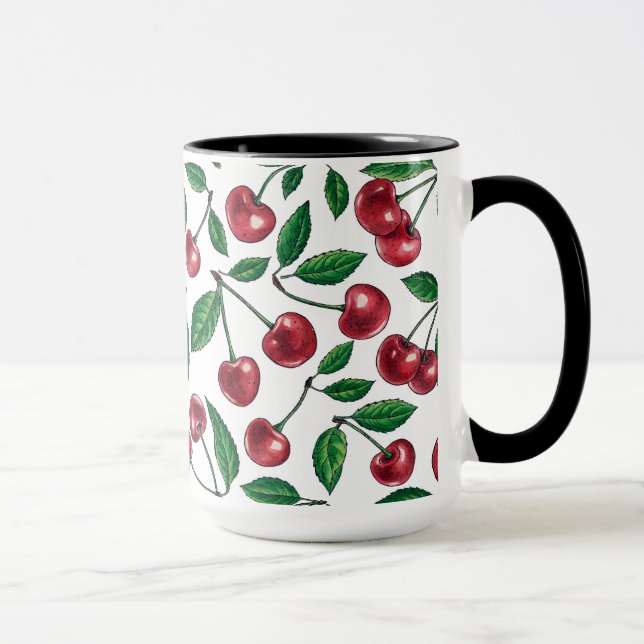 Red cherries on white mug (Right)