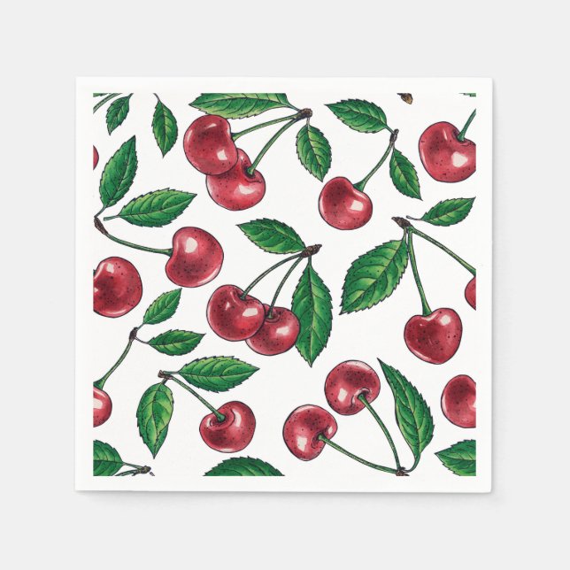 Red cherries on white napkins (Front)