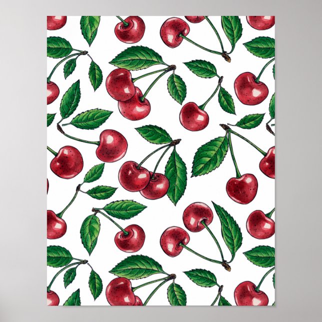Red cherries on white poster (Front)
