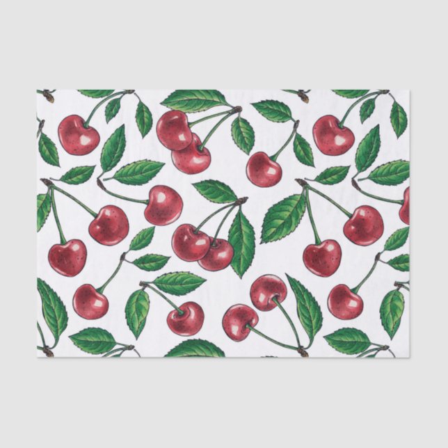 Red cherries on white tissue paper (Front)
