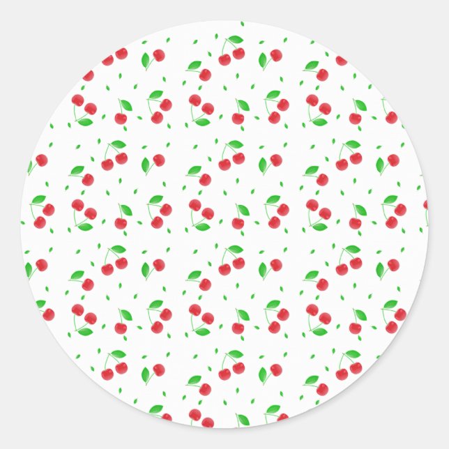 Red cherries pattern classic round sticker (Front)