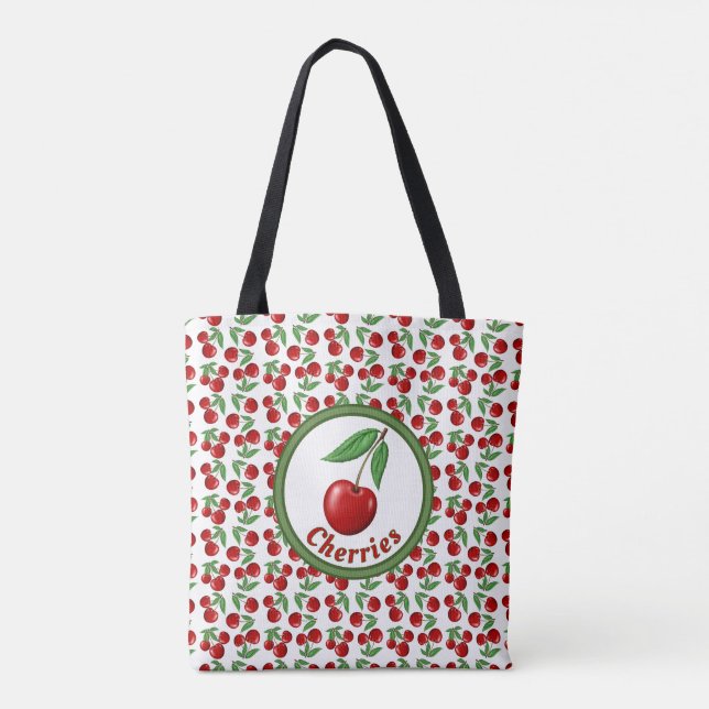 Red Cherries Pattern Personalized Tote Bag (Back)