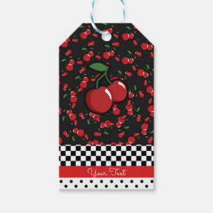 Red Cherries Retro Black White Red Party Favor Gift Tags