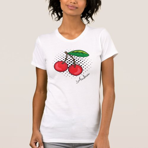 Red Cherries Retro Popart Halftone Fruit T_Shirt