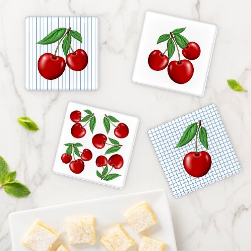 Red Cherries Retro Style Coaster Set