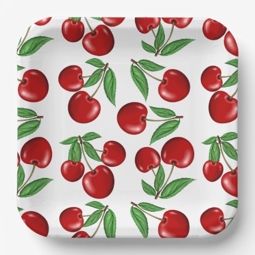 Red Cherries Retro Style Graphic Print Paper Plates
