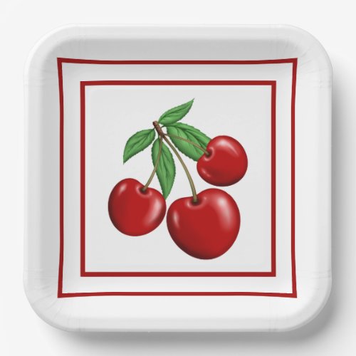 Red Cherries Retro Style Paper Plates