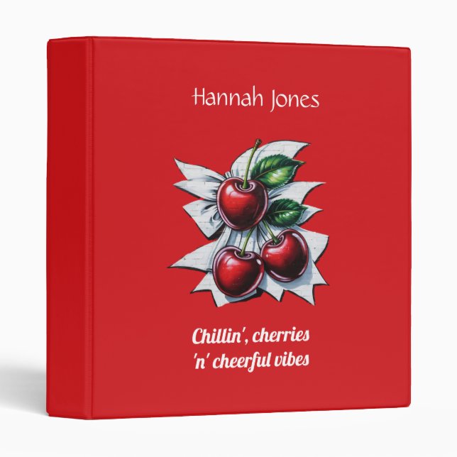 Red Cherries Street Art Cool Personalized 3 Ring Binder (Front/Spine)