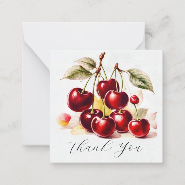 Red Cherries Thank You Note Card (Front)