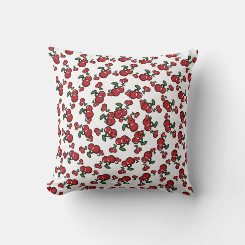 Red Cherries  White Any Color Cute Fruit Throw Pillow