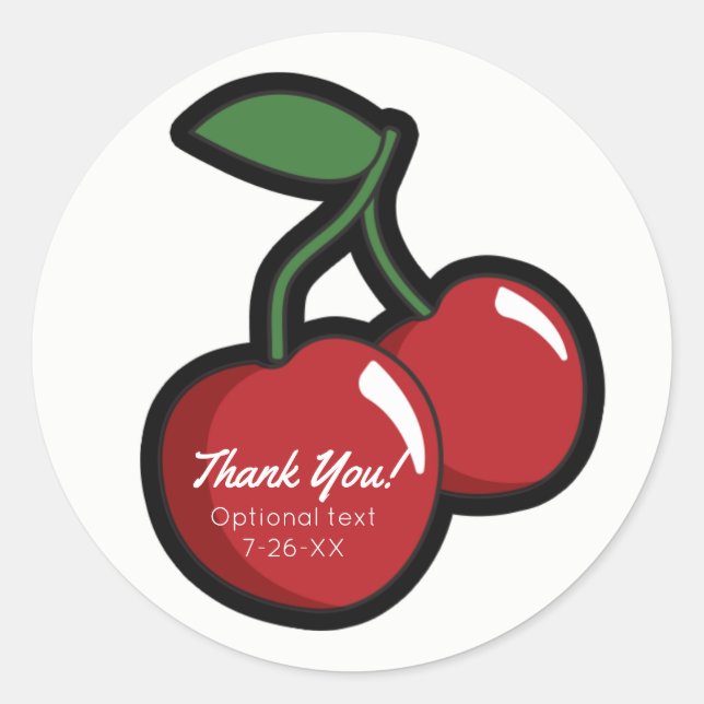 Red Cherries White Custom Party Favor Classic Round Sticker (Front)