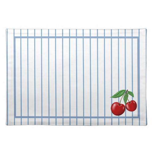 Red Cherries with Blue Stripes Graphic Pattern Cloth Placemat
