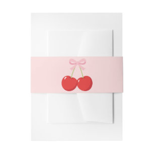 Red Cherries with Pink Bow Coquette Birthday Party Invitation Belly Band