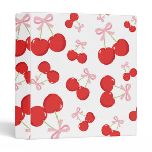 Red Cherries with Pink Bow Coquette Cottage Chic 3 Ring Binder