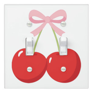 Red Cherries with Pink Bow Coquette Cottage Chic Light Switch Cover