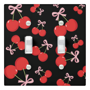 Red Cherries with Pink Bow Coquette Cottage Chic Light Switch Cover