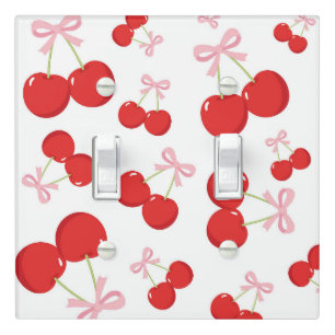 Red Cherries with Pink Bow Coquette Cottage Chic Light Switch Cover