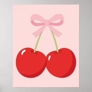 Red Cherries with Pink Bow Coquette Cottage Chic Poster