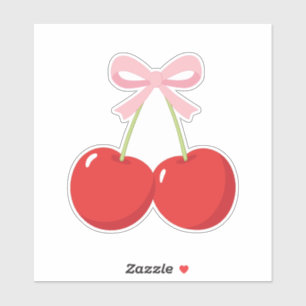 Red Cherries with Pink Bow Coquette Cottage Chic Sticker