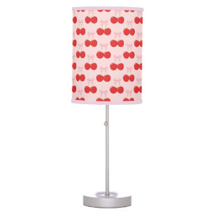 Red Cherries with Pink Bow Coquette Cottage Chic Table Lamp