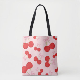 Red Cherries with Pink Bow Coquette Cottage Chic Tote Bag