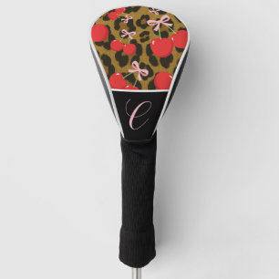 Red Cherries with Pink Bow Coquette Leopard Print Golf Head Cover