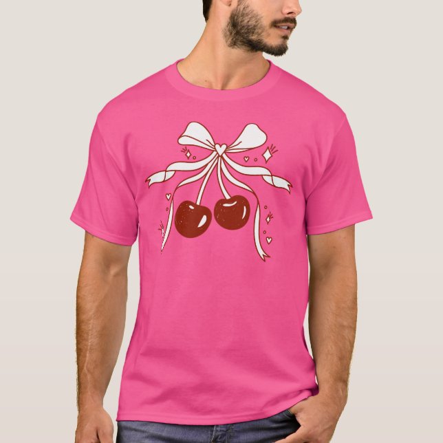 Red Cherries With Sparkles And Bow. T-Shirt (Front)