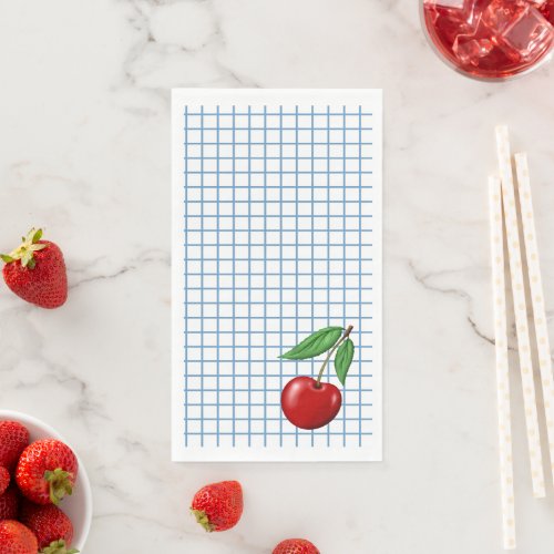 Red Cherry and Blue Checks Fun Retro Style Print Paper Guest Towels