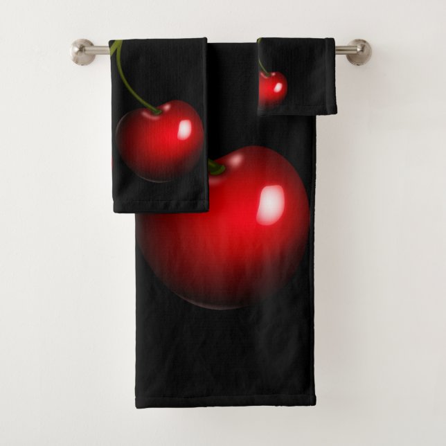 Red Cherry  Bath Towel Set Custom Colors (Insitu)