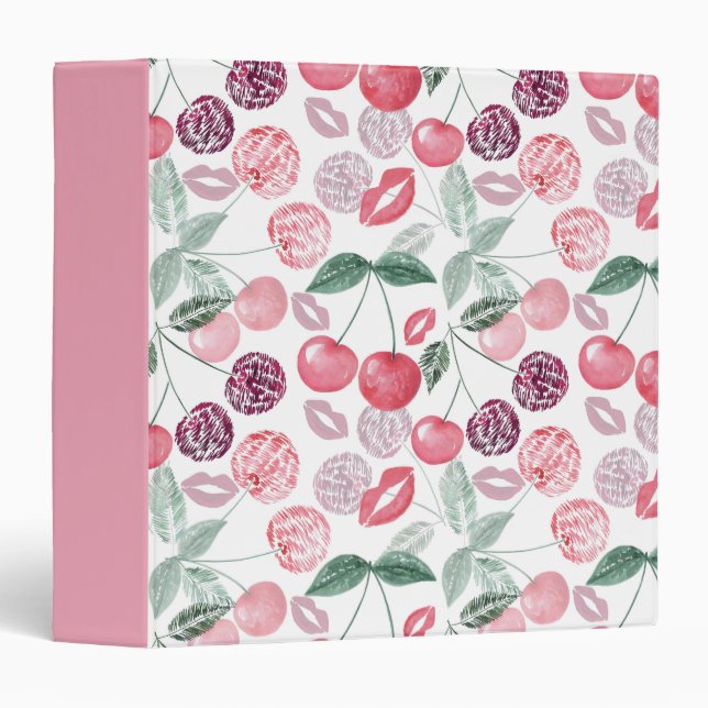 Red cherry berry fruit stylish 3 ring binder (Front/Spine)