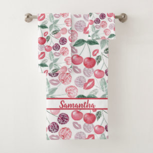Red cherry berry fruit stylish bath towel set